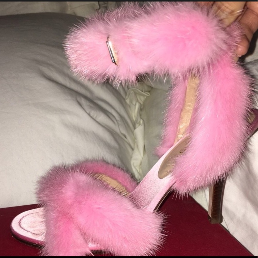 Valentino Pink Fur Heels Woman Size 9.5